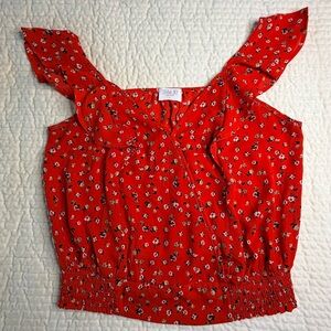 Sienna Sky Women’s Red Floral Blouse With Ruffled Straps
